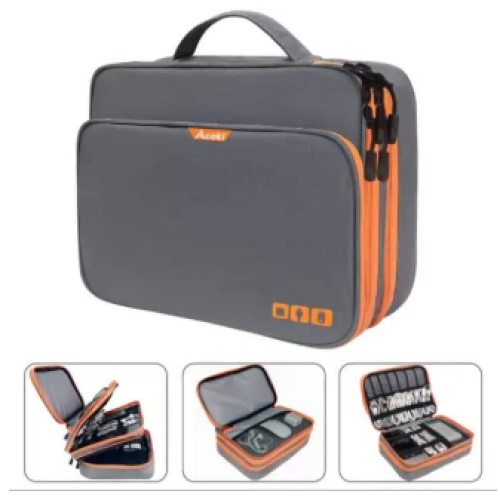 Three Layer Electronic Accessories Organizer, Storage Handbag with Front Pocket Travel Cable Organizer Large Capacity for iPad