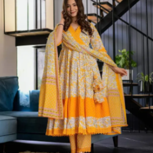 Premium Soft Linen Three-Piece Dresses For Women: Stylish Printed Kameez And Salwar Set – Easy-Care &amp; Perfect Fit (Sizes 36-42)