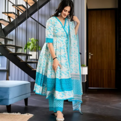 Premium Soft Linen Three-Piece Dresses For Women: Stylish Printed Kameez And Salwar Set – Easy-Care &amp; Perfect Fit (Sizes 36-42)